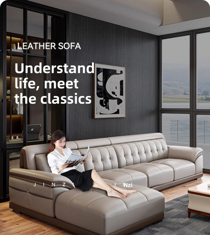 LH leather sofa first layer cowhide modern simple size apartment living room solid wood combination