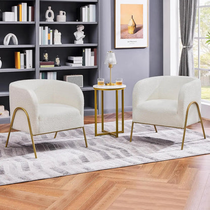 Set of 2, Armchair Set, Side Chairs for Living Room, Boucle Fabric Vanity Chairs with Gold Legs for Bedroom Office Readig Nook