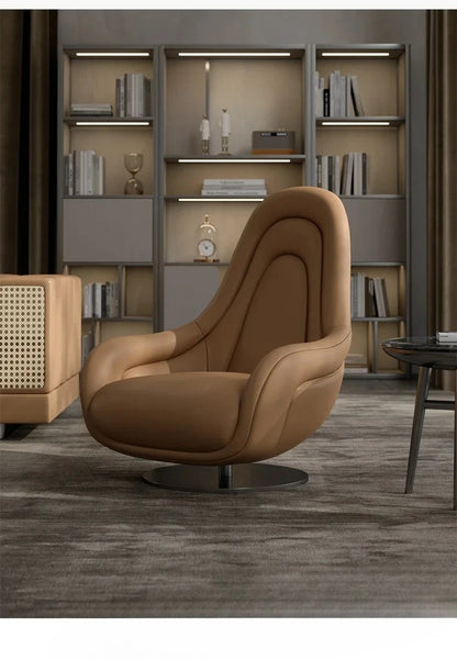 A lNew Single Seater Italian Living Room Leisure Light Luxury Leather Rotating Couch