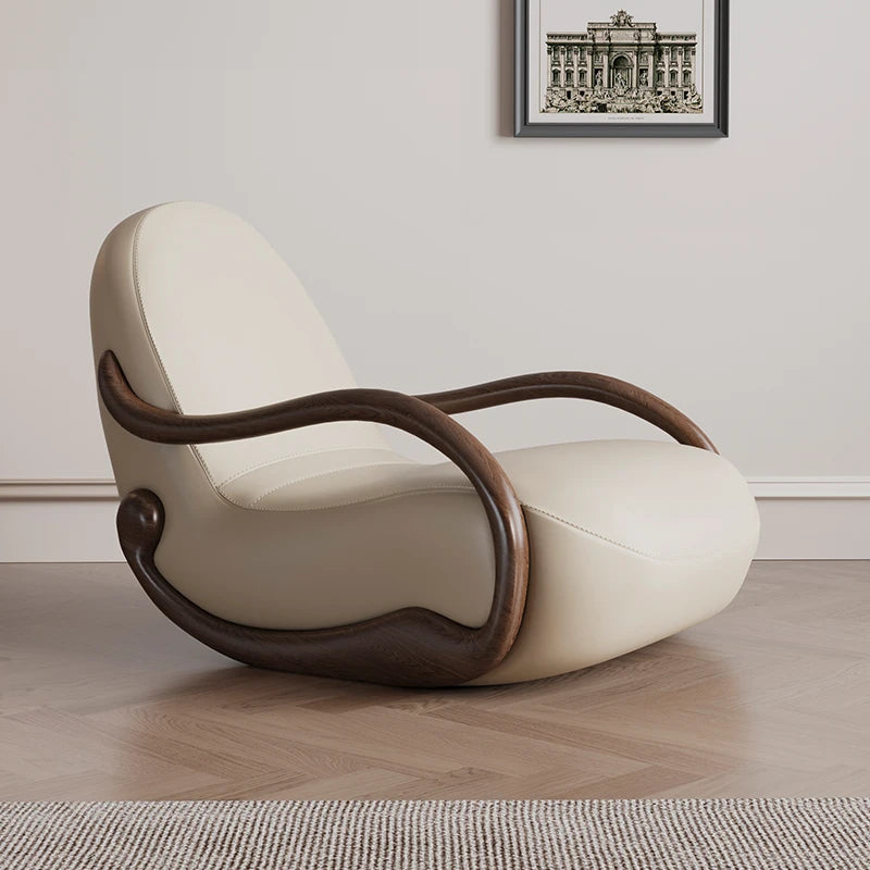 Design rocking chair new Chinese leisure chair walnut armrest living room balcony lazy recliner Italian minimalist