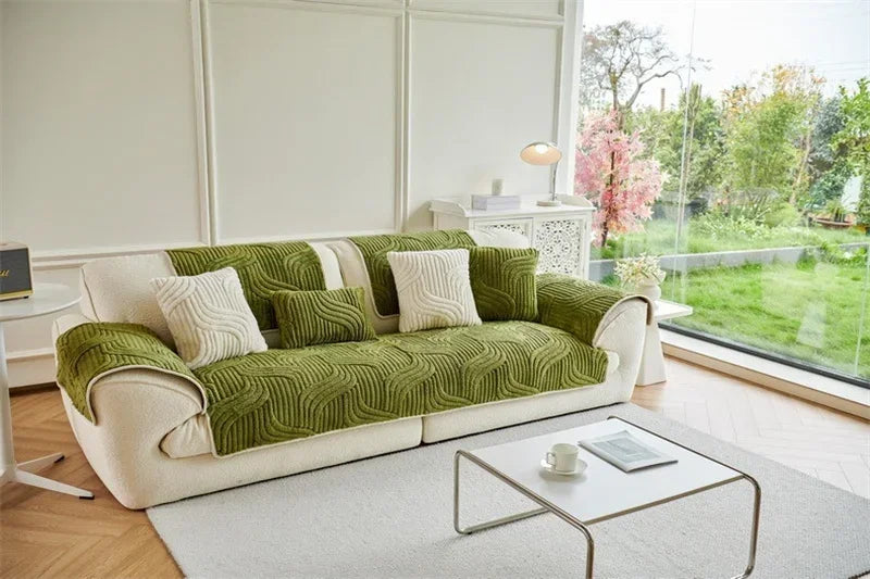 1PC Wave Striped Sofa Cover Solid Color Thicken Plush Sofa Towel Covers Non-slip Couch Slipcovers Sofa Mat for Living Room