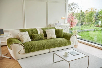 1PC Wave Striped Sofa Cover Solid Color Thicken Plush Sofa Towel Covers Non-slip Couch Slipcovers Sofa Mat for Living Room