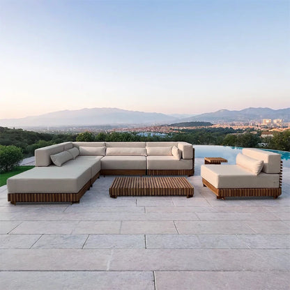 Luxury 4-Seater Outdoor Furniture Garden Sofa Set Teak Wood Couch and Table Garden Sets for Villa Hotel
