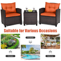 3 PCS Patio Rattan Furniture Set Cushioned Conversation Set Sofa Orange