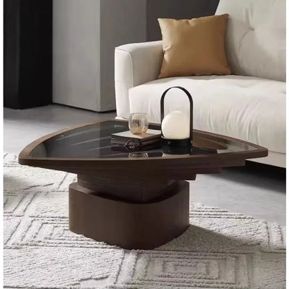 Table basse en verre de Style moderne, forme triangulaire, cadre en bois, Table à thé pour le salon