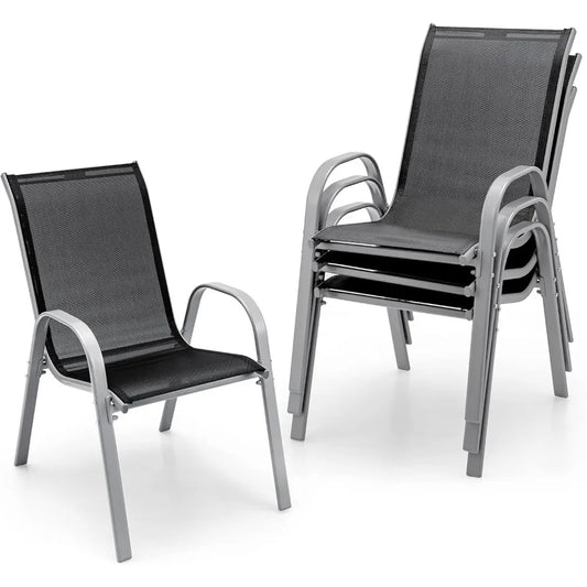 Stackable Outdoor Dining Chairs Set of 4 by Giantex - Durable Weather-Resistant with 330 lbs Capacity, Heavy-Duty Rustproof Meta