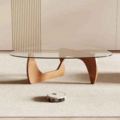 Table basse, plateau en verre trempé 42,5 x 28,5 x 16,1, couleur bois naturel