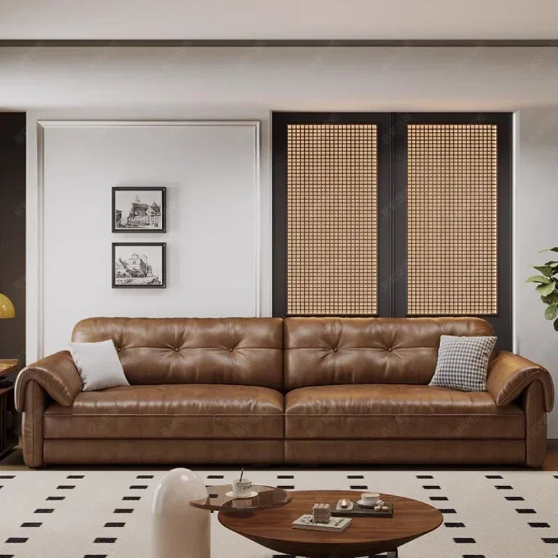 Minimalist Brown Sleep Sofa Faux Leather Designer Loveseat Lazy Sofa Couch Cloud Divano Da Soggiorno Living Room Furniture