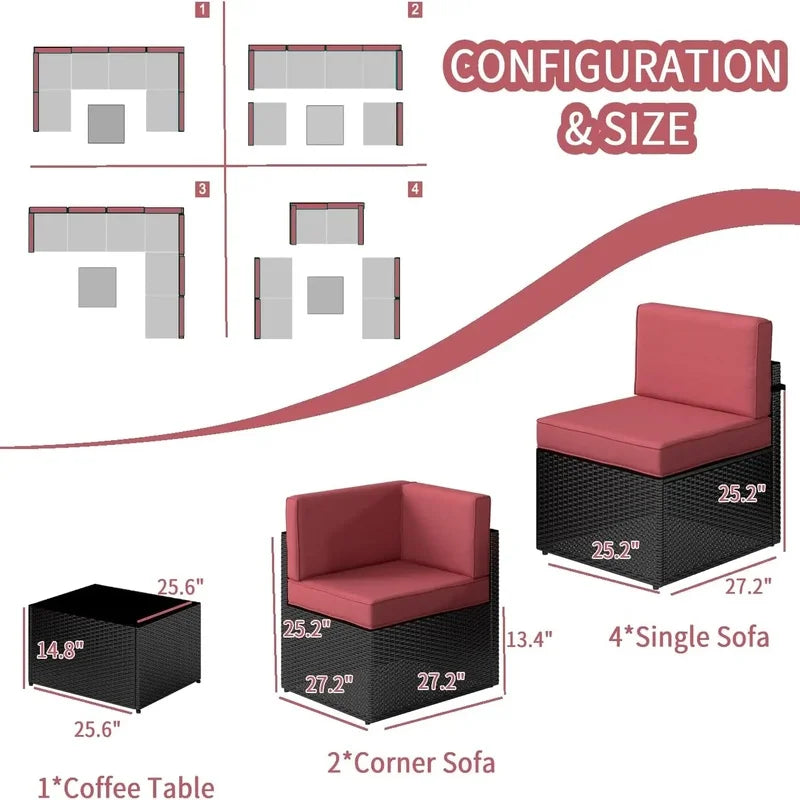 Outdoor Black PE Wicker Patio Sectional Sofa Set - All-Weather Couch Seating