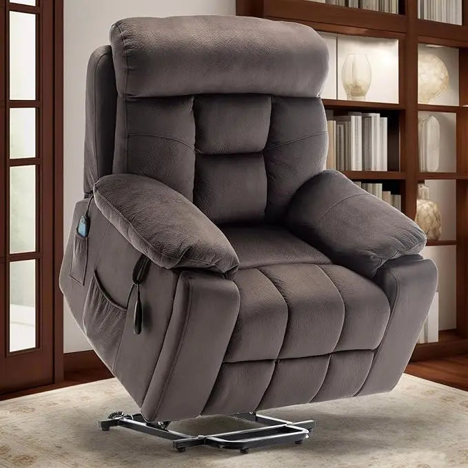 Lift Recliner for Big and Tall Seniors: 9689 High Density Foam Lift Chair with Heat and Vibration Massage, 2 Side Pockets, 2 Cup
