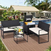 Outdoor Patio Furniture Set w/Built-in Beverage Cooler Storage Box & Coffee Table for Outside for Balcony