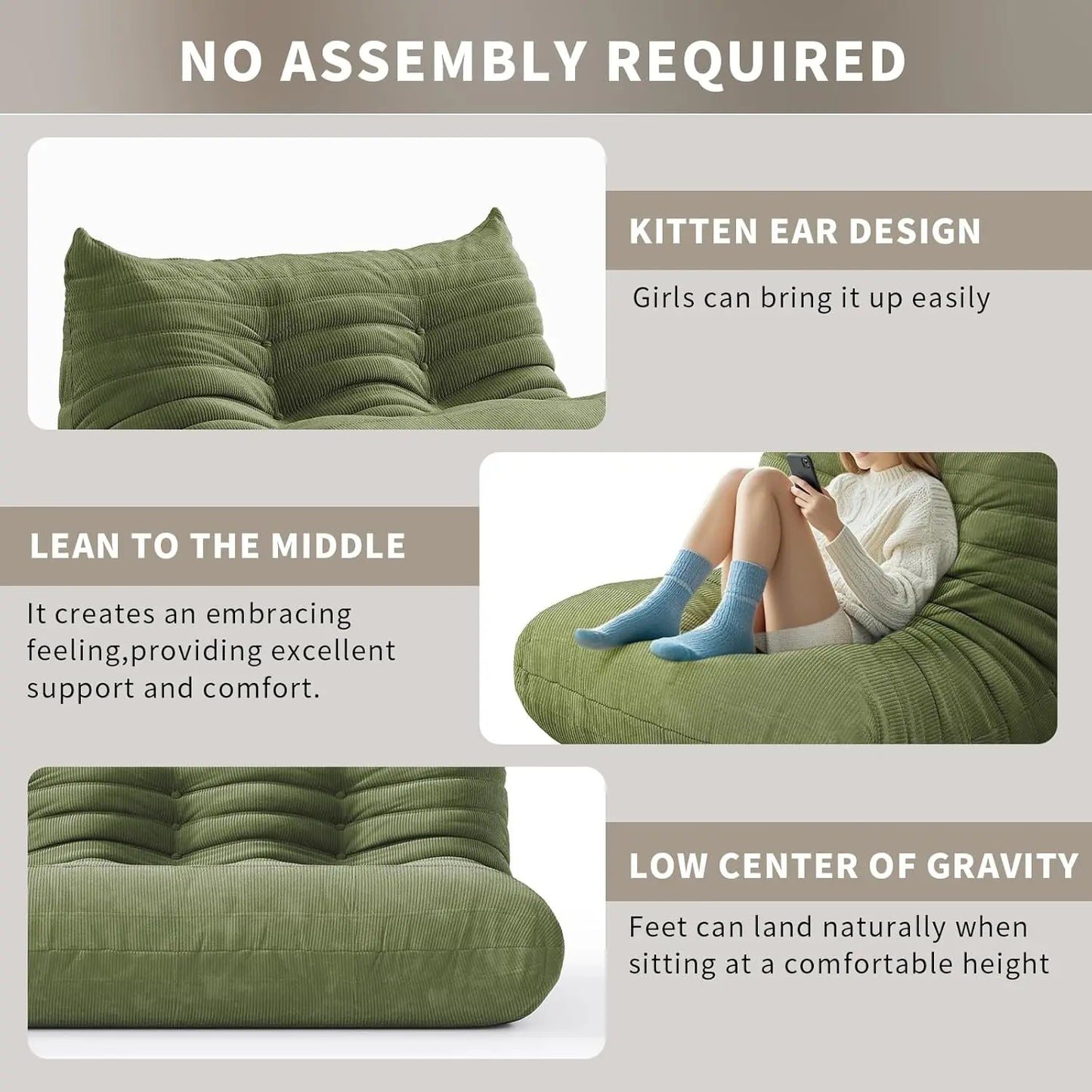 Bean Bag Chair for Adults Fireside 3 Seater Sofa Floor Lazy Couches with Ergonomic Design Corduroy Cozy Memory Foam, Customized