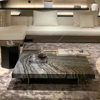 Modern Coffee Table Natural Marble Top Black Marble Coffee Table Center Table for the Living Room