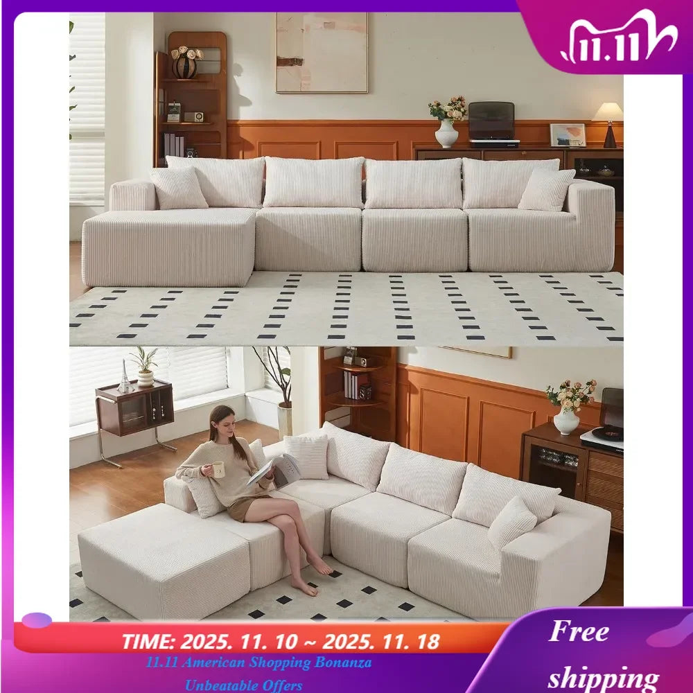 Cloud Modular Sectional Couch, Modern L Shaped Sofa, Memory Foam Compressed Sofa, Boneless Couch Perfect for Living Rooms a