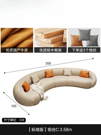Curved Luxury Couches Unique Vintage Comfortable Italian Modern Puffs Sofa Leather Solid Wood Divano Letto Living Room Furniture