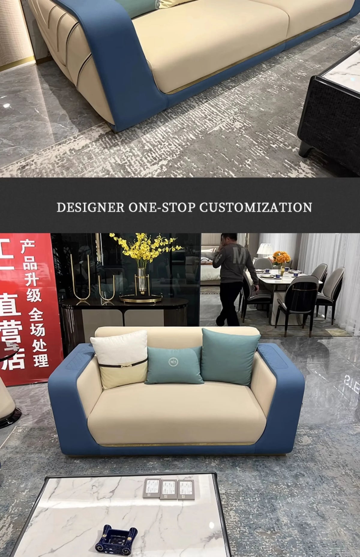 Italian light luxury large apartment leather sofa living room top layer cowhide designer villa high-end furniture combination