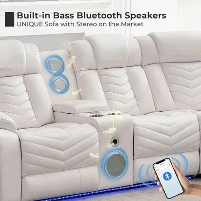 QAZ8-Power Recliner Sectional Sofa Couches with Bass Speakers Living Room.Leather Reclining Corner Sectionals Sofa Couch Sets wi