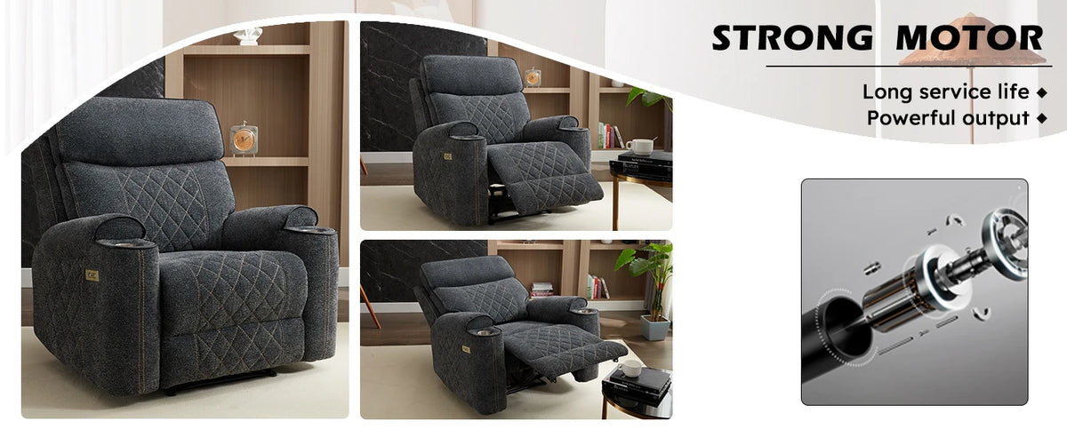 HAOMARKETS Electric Recliner Chair, Soft Fabric Power Recliners with Metal Cup Holders, Single Overstuffed Heavy Duty Reclining