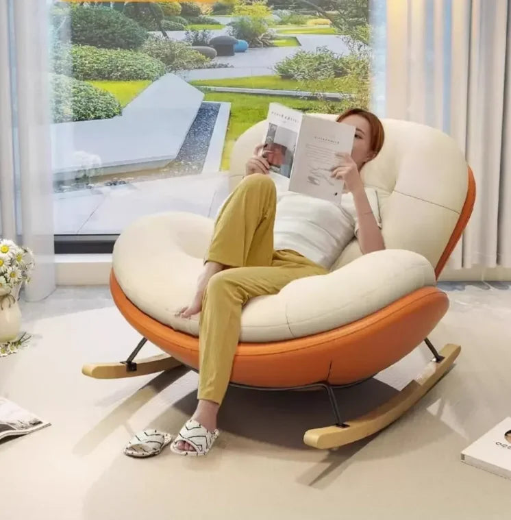 Cozy Snail Wooden Rocking Chair for Balcony and Living Room Lazy Large Rocking Sofa Chair for Leisure Time in Living Room