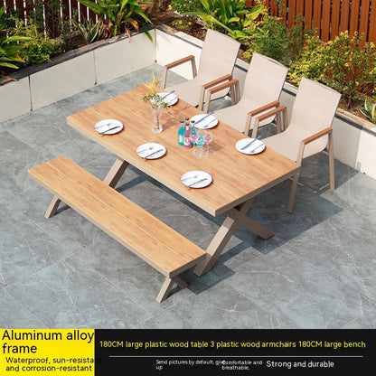 #Modern Outdoor Aluminum Chair Wood Metal Frame Villa Patio Garden Table Chair Set For Dining Courtyard Leisure