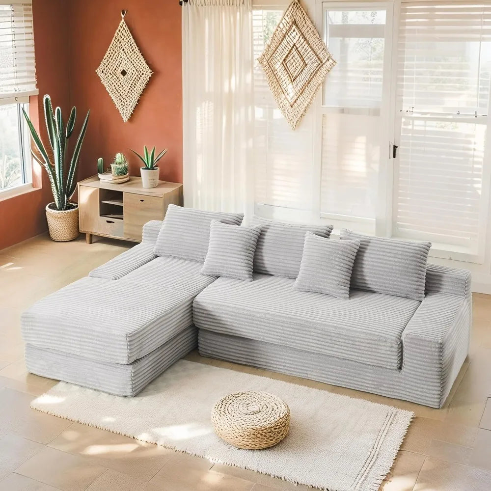 L-Shaped Sectional Couches for Living Room with Memory Foam, No Assembly Convertible Sofa Bed, Corduroy Fabric Customized