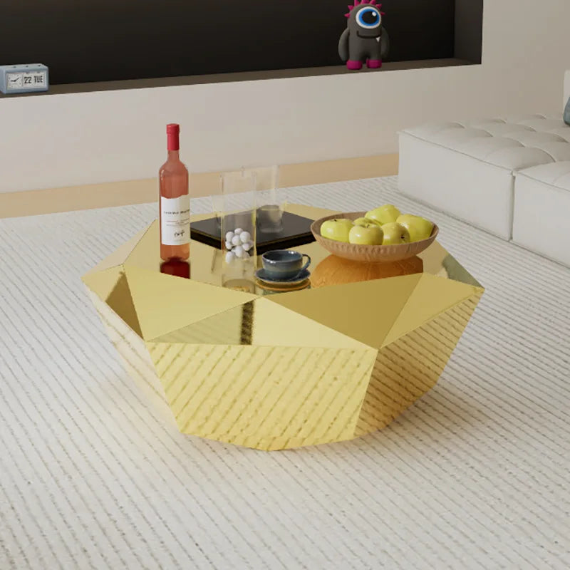 CZ  Steel Diamond-Shaped Coffee Table Modern Fashion Living Room Model Room Sales Office Mirror Titanium Small Coffee Table