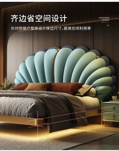 Luxury Beds 2 People Frame Floating Light Luxury Leather LED Lamp Double Bed Pink And Blue Queen Bed Frames Bedroom Furniture