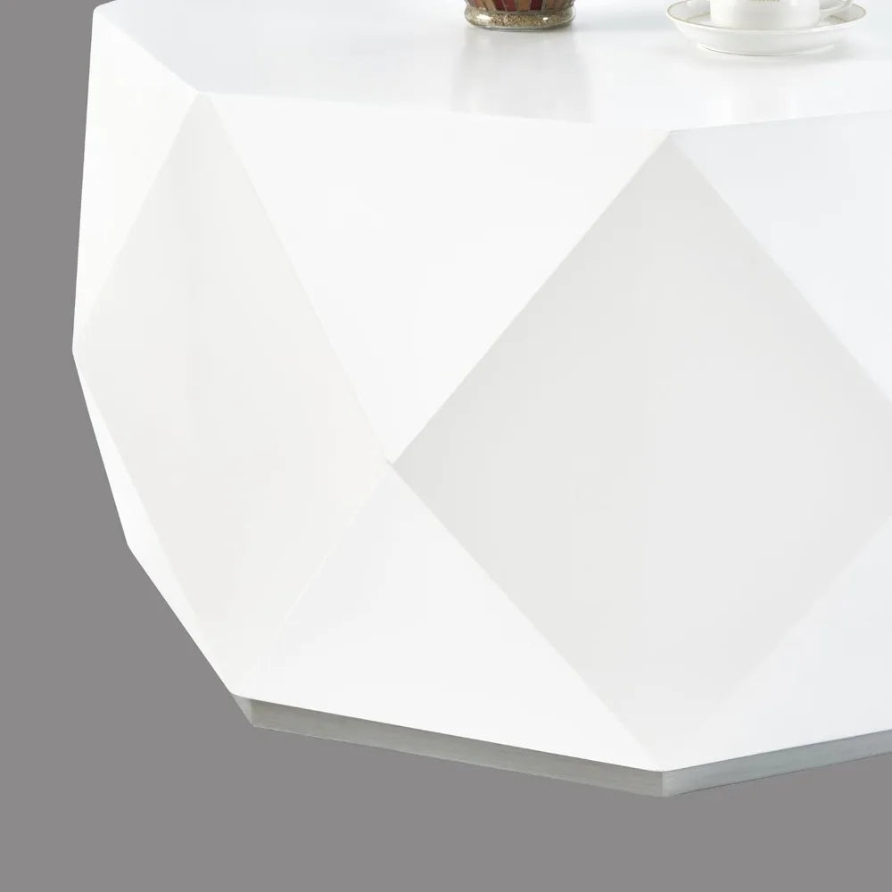 32" White Wood Diamond-Shaped Coffee Table Set for Living Room, Modern Wooden End Table with Spacious Tabletop, Octagon Coffee T