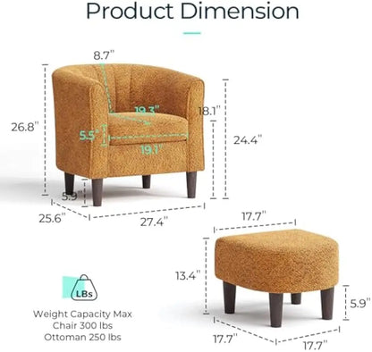 Ottoman Set of 2 - Chenille Accent Chair Mid-Century Modern Small Reading Chair Upholstered Armchair with Footrest  (Set of 2)