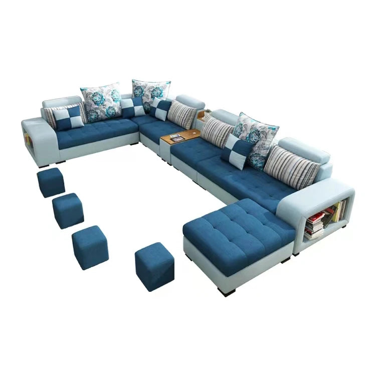 Modern Style Fabric Sectional Sofa Cum Bed Couch Living Room Sofas Set Home Luxury U Shaped Corner Sofa Set 7 Seater