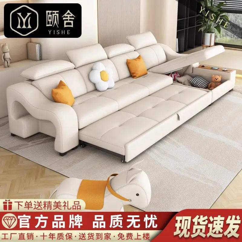 custom. [Official Genuine] Yisheng Scratch Leather Sofa Bed Dual-use Foldable Multifunctional Small Apartment Livin