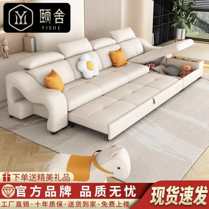 custom. [Official Genuine] Yisheng Scratch Leather Sofa Bed Dual-use Foldable Multifunctional Small Apartment Livin