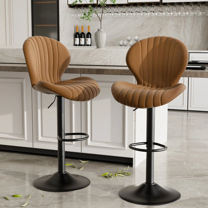 Chaise de bar 2 pièces, 360 °   Rotation, hauteur réglable, cuir artificiel rembourré avec dossier, adapté à la salle à manger