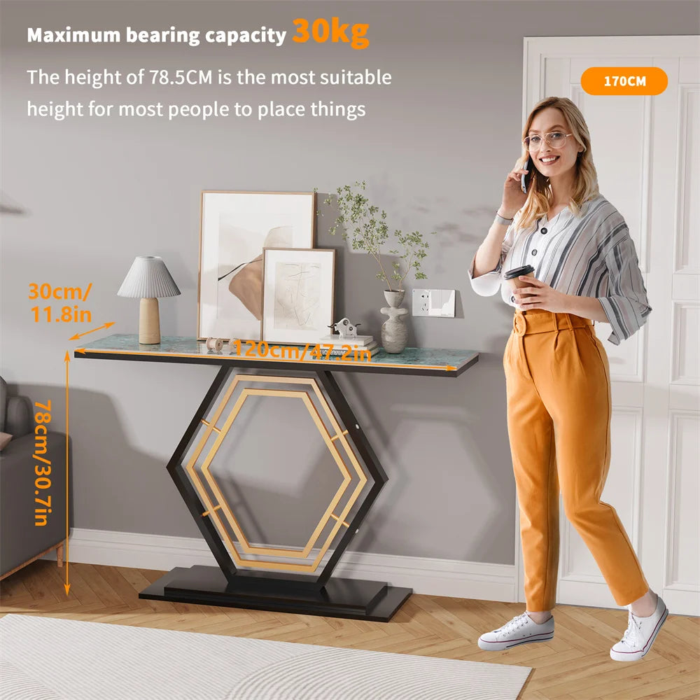LUVODI Console Table for Entryway with Geometric Base Sleek Sintered Stone Top Long Accent Table for Hallway,Foyer Decor,Stora