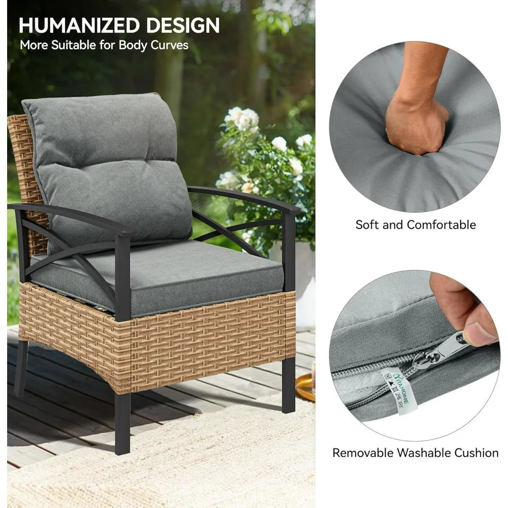 4-Piece Patio Furniture Wicker Outdoor Bistro Set, All-Weather Rattan Conversation Loveseat Chairs for Backyard, Balcony and De