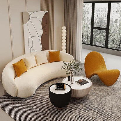 Light luxury small apartment curved lambswool sofa simple home living room fabric sofa beauty salon reception sofa chair