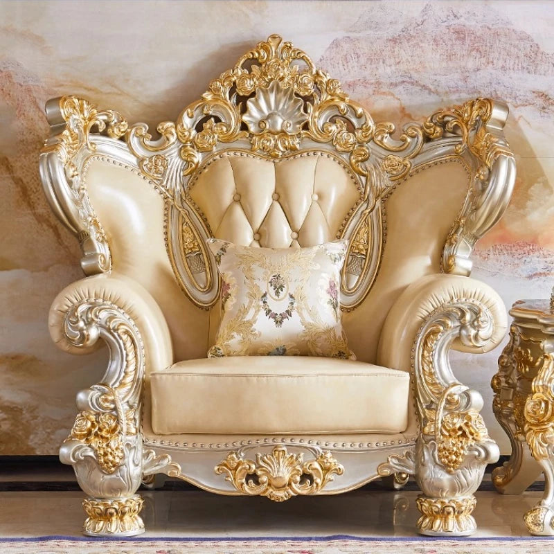 Luxury Couch Living Room Sofa Genuine Leather Solid Wood Living Room Sofa Elegant Europe Canape Salon Home Furniture