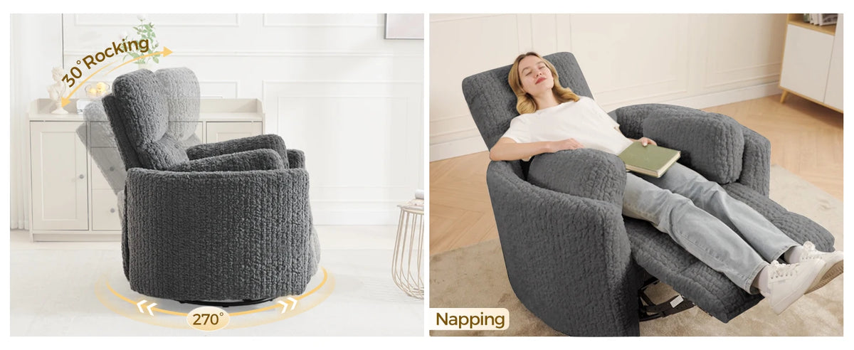 TODRANI Power Swivel Glider Rocking Recliner Nursery Chair with 2 Pillows, Reclining Chair with Type - C & USB Charger Ports