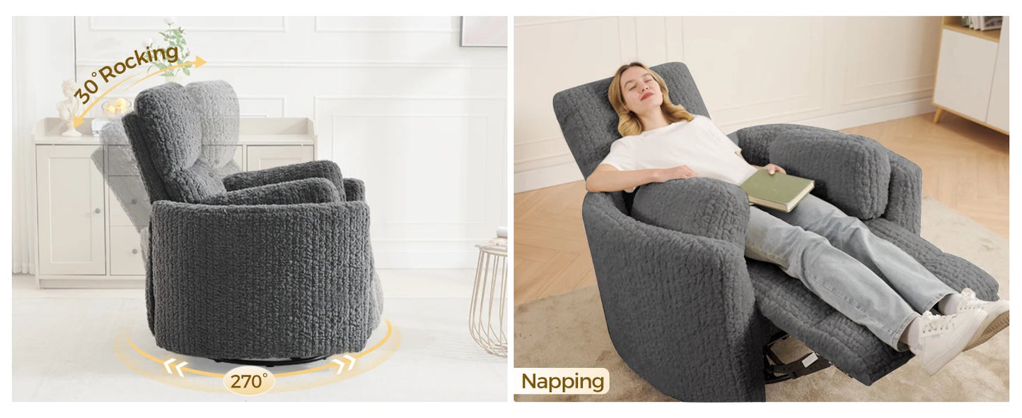 TODRANI Power Swivel Glider Rocking Recliner Nursery Chair with 2 Pillows, Reclining Chair with Type - C & USB Charger Ports