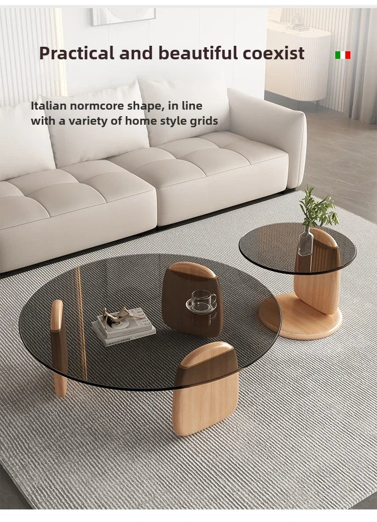 Table à thé, salon, petite maison, style italien, table à thé simple et moderne, table à thé créative en verre à combinaison circulaire