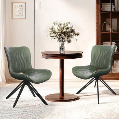Dining Chairs Set of 2, 360° Swivel Armless Faux Leather Accent Chairs with Padded Back and Metal Legs, Mid-Century, Customized