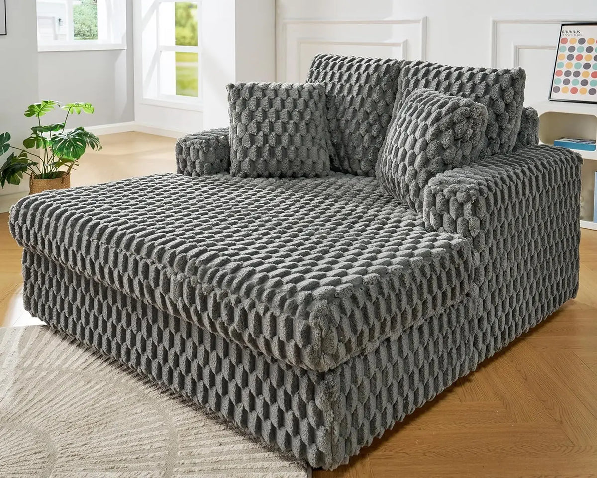 53 Inch Chaise Lounge Indoor, Upholstered Sofa Bed with Throw Pillows and Armrests, Sleeper Bed- Plush Lounge Chair for Living R