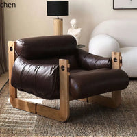 Single sofa chair medium antique solid wood retro home leisure bedroom leather