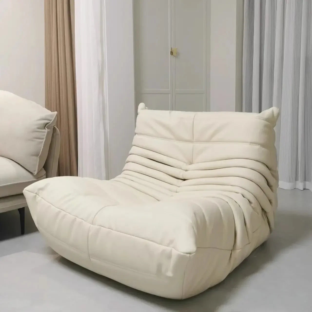 Single sofa living room bedroom lazy fabric leather leisure chair small apartment cream wind