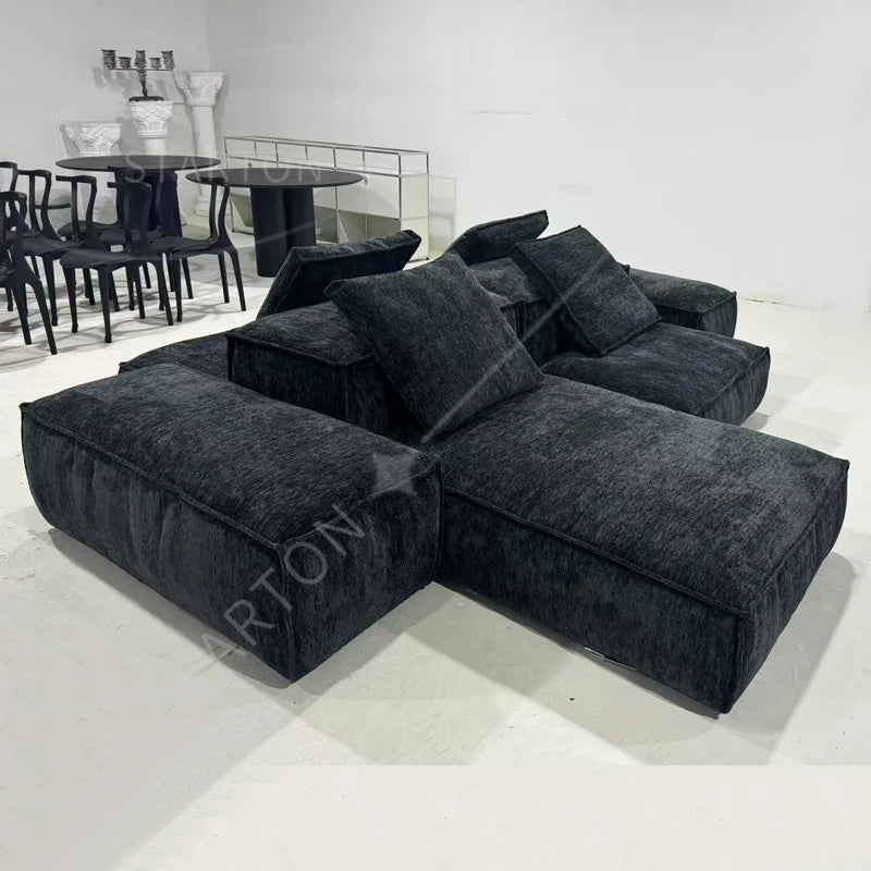 Black Chenille Fabric Sectional Living Room Module Sofas Set Sectional Floor Sofa Couch