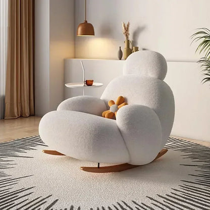 Nordic Bedroom Creamy Velvet Rocking Lounge Chair,living Room Balcony,rotatable Single Person Large White Bear Leisure Chair