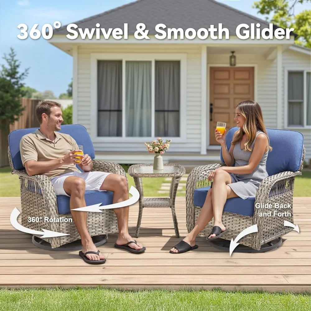 7 Pieces Outdoor Furniture Set with Swivel Chairs, Wicker Swivel Rocker Patio Chairs Set of 4 Outdoor 3 Seater Sofa with Ottoman