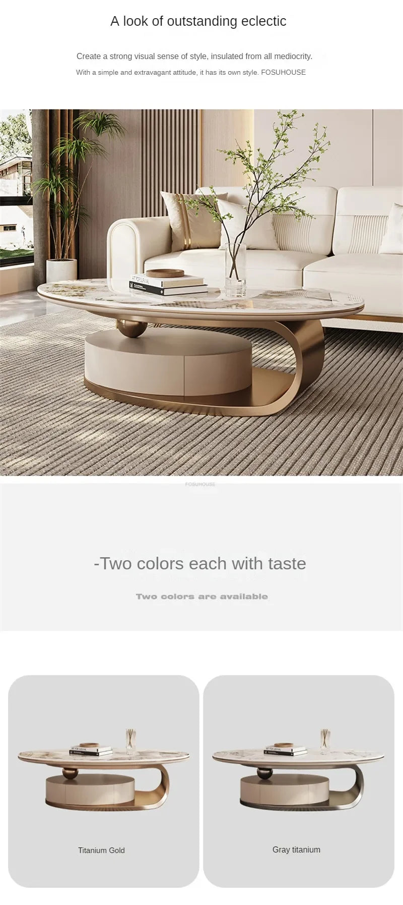 Nordic Light Luxury Designer Oval Coffee Table Rock Board Coffee Tables for Living Room Simple Storage Side Table Home Furniture