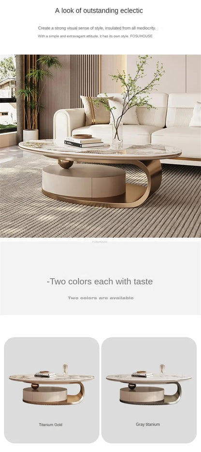 Nordic Light Luxury Designer Oval Coffee Table Rock Board Coffee Tables for Living Room Simple Storage Side Table Home Furniture