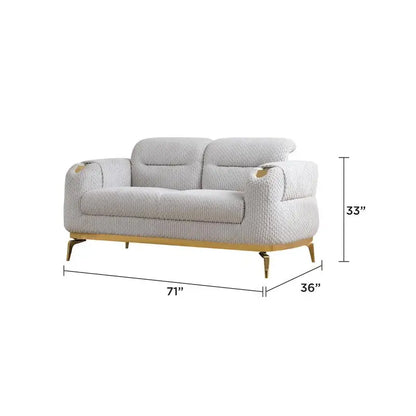 3PC Modern Living Room Set (Sofa + Loveseat + Chair) in Gray with Wood and Gold Accents